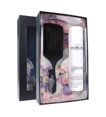 MY.ORGANICS The Organic Hydrating dárková sada ekologický sprej na vlasy se silnou fixací 250 ml + kartáč na vlasy
