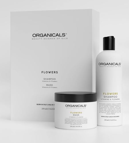 Organicals FLOWERS Set Vitamins & Flower multivitaminová péče pro hydrataci, sílu a lesk vlasů šampon 250 ml + maska 250 ml