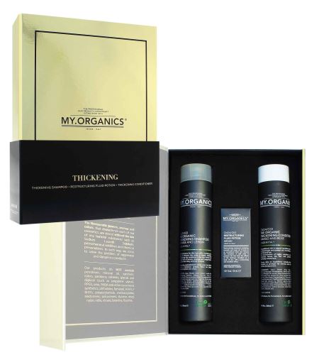 MY.ORGANICS Thickening Deluxe dárková sada šampon pro jemné vlasy 250 ml + kondicionér pro jemné vlasy 250 ml + vlasový elixír 30 ml