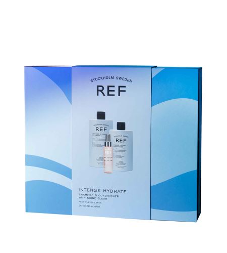 Ref Stockhom Hydrate Gift Box dárková sada Intense Hydrate hydratační šampon na vlasy 285 ml + Intense Hydrate hydratační kondicionér na vlasy 245 ml + Shine Elixir 80ml