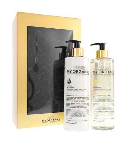 MY.ORGANICS Gold Gift Box Deluxe 2021 dárková sada sprchový gel The Organic Prodigious Flora 500 ml + tělové mléko The Organic Prodigious Flora 500 ml